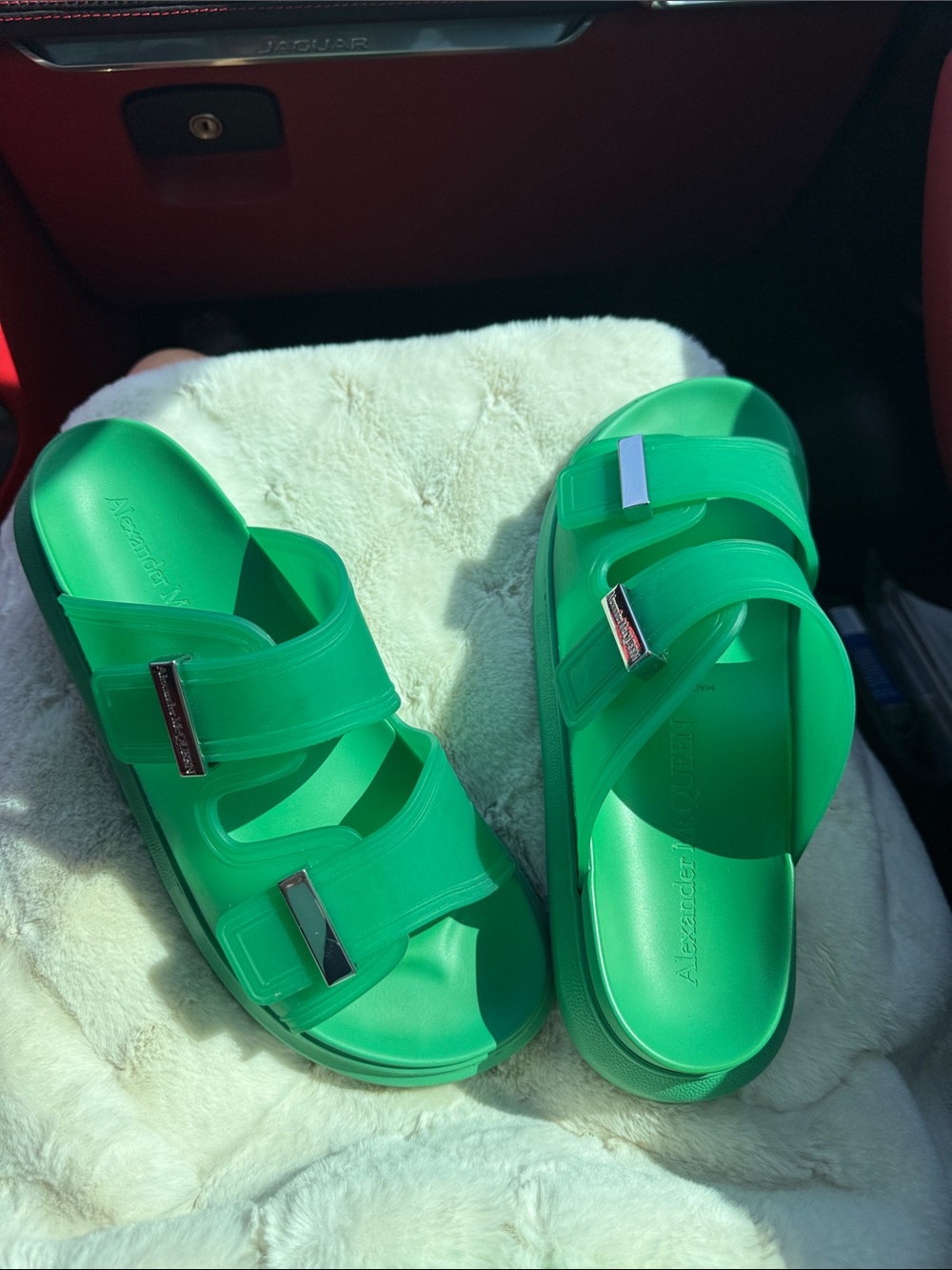 Alexander McQueen Vibrant Green Dual-Strap Slide Sandals